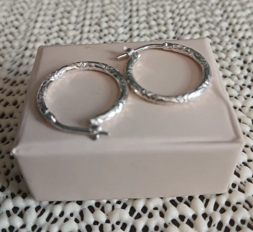 Amberta Italian 925 Sterling Silver Hoop Earrings Textured Hoops - photo 2