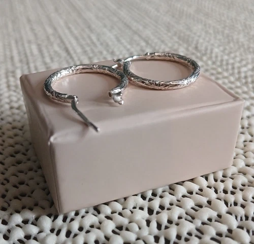 Amberta Italian 925 Sterling Silver Hoop Earrings Textured Hoops - photo 4