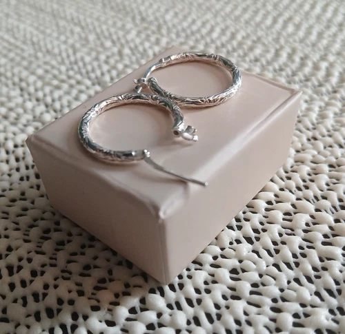 Amberta Italian 925 Sterling Silver Hoop Earrings Textured Hoops - photo 5