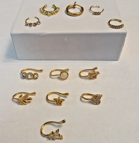 12 pcs Faux Nose Septum Rings Cuff & Clip On Fake