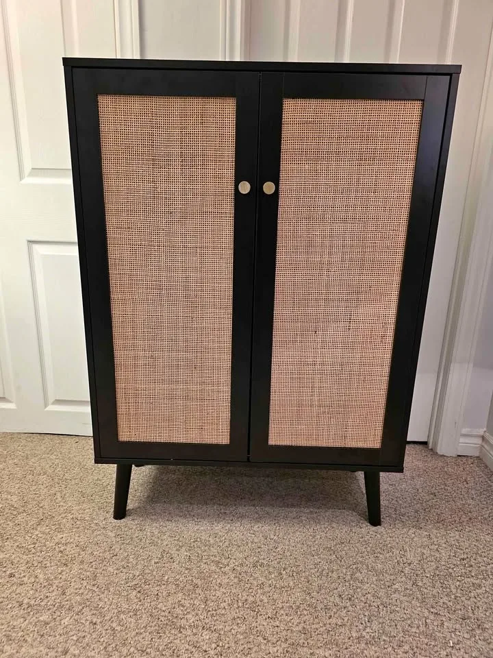 Modern Black Rattan 2-Door Sideboard – Brand New thumbnail