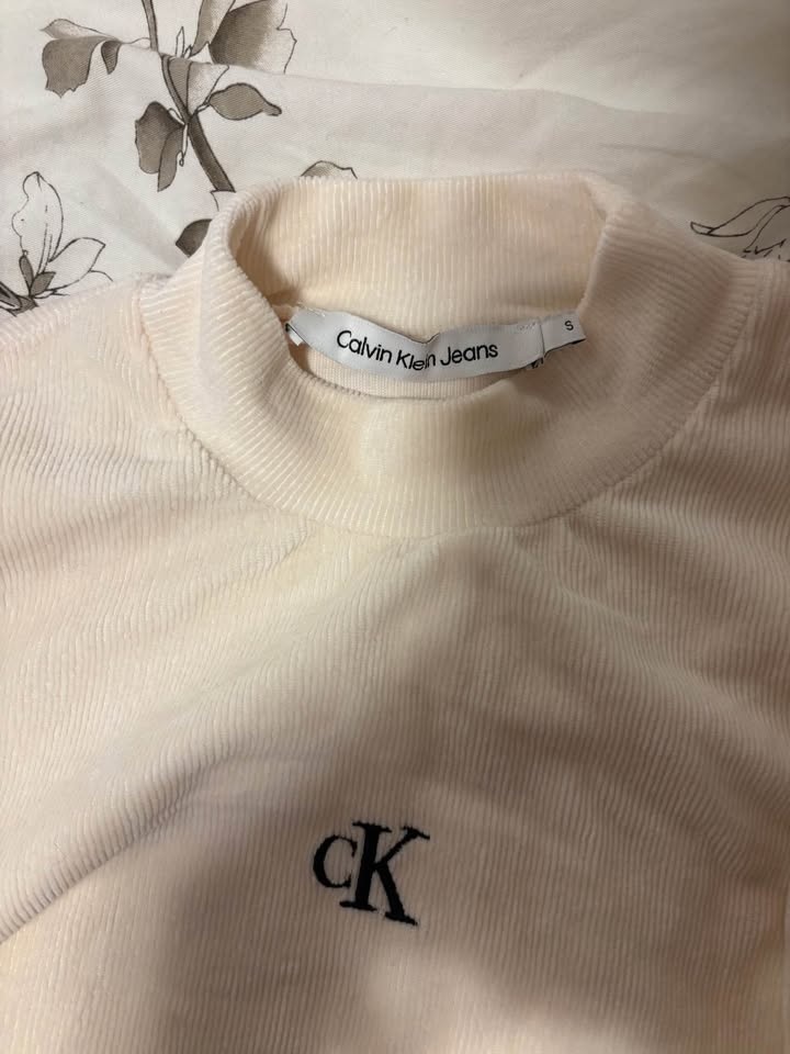 Calvin Klein Jeans Ribbed Set Crop Top Leggings Cream Small - photo 3
