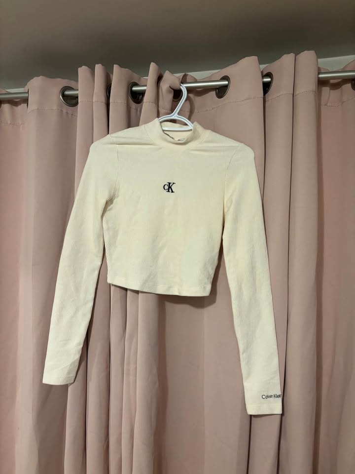 Calvin Klein Jeans Ribbed Set Crop Top Leggings Cream Small - photo 4