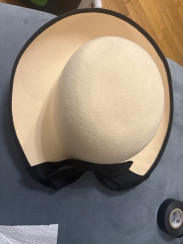 Elegant Ivory Wool Felt Hat with Black Grosgrain Trim