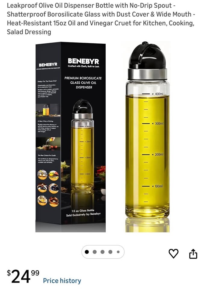 (New) Glass Oil Dispenser Bottle with No-Drip Spout
