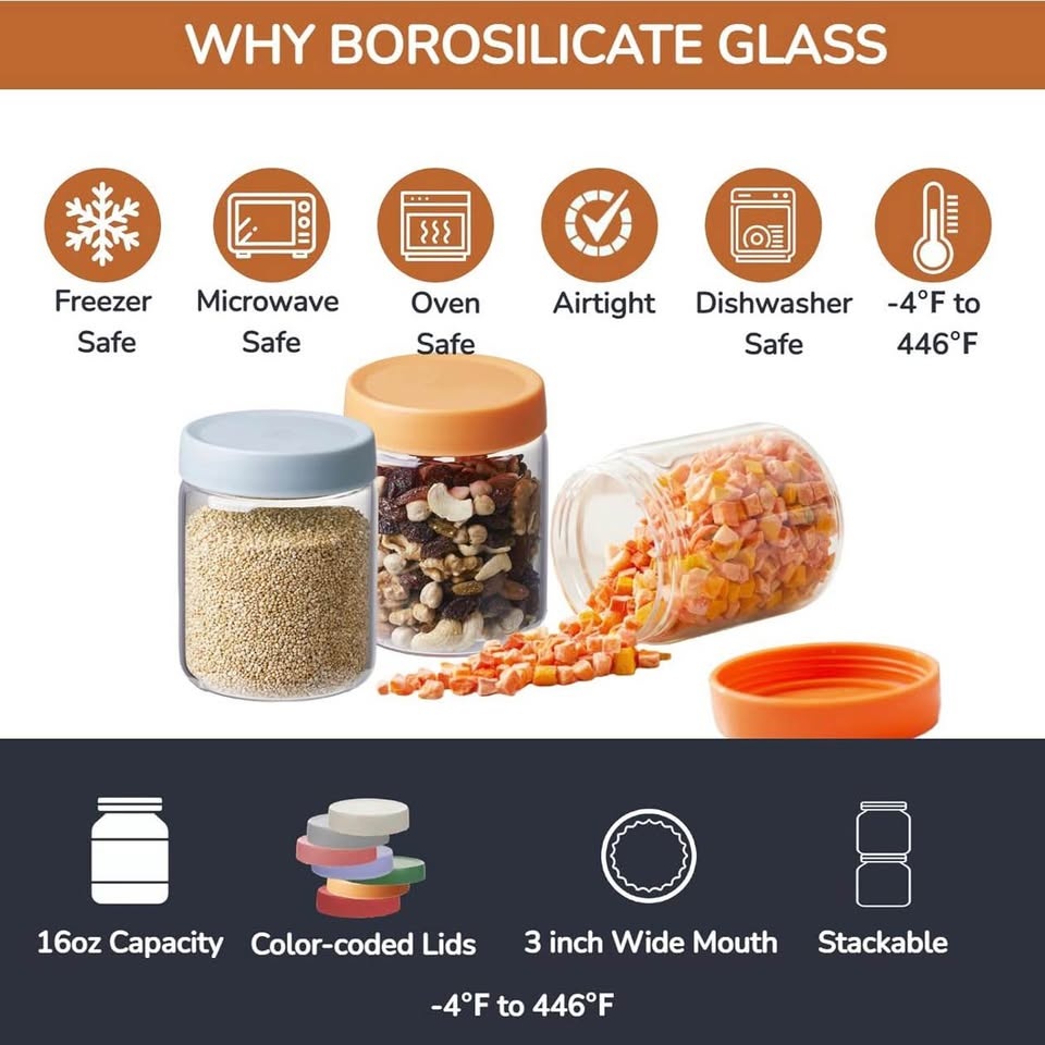 6 Pack 16oz Borosilicate Glass Jars w/ Airtight Lids - photo 3