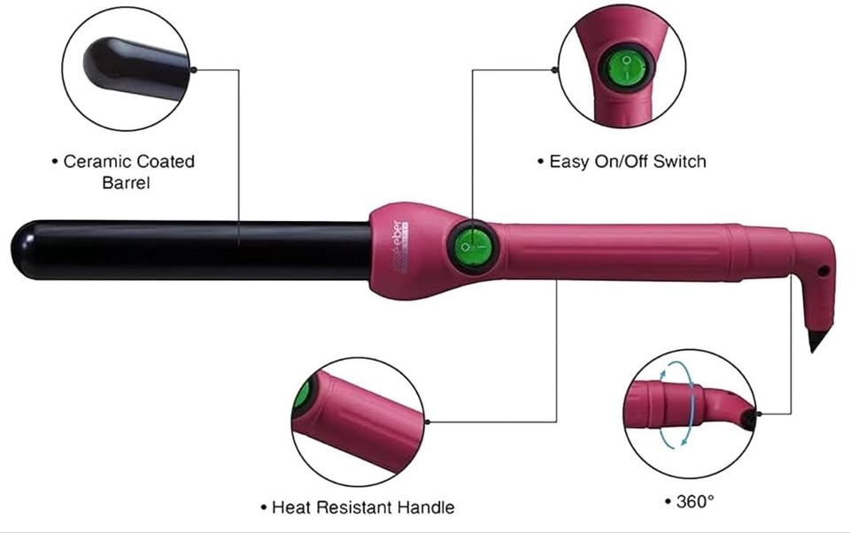 Jose Eber Curling Iron, 25mm, Pink, Dual Voltage - photo 2