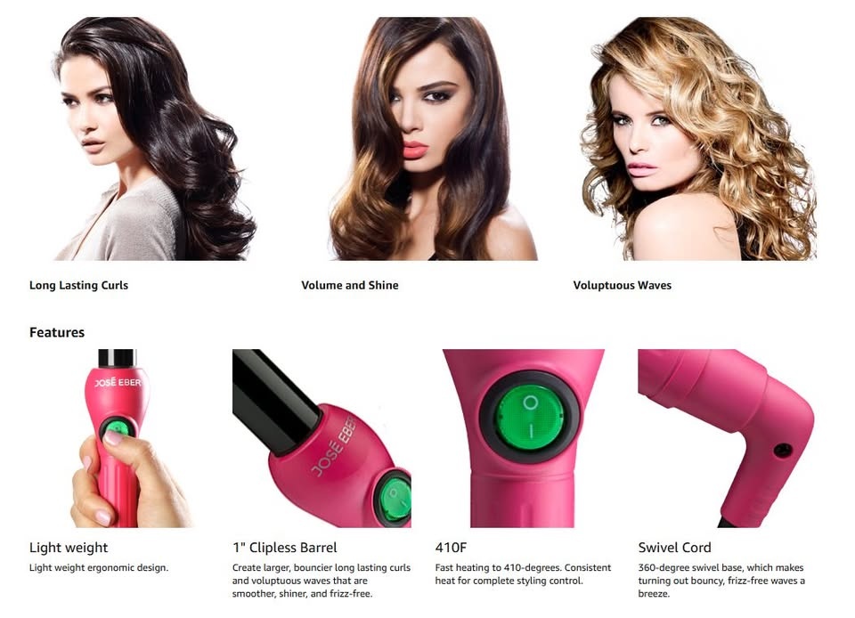 Jose Eber Curling Iron, 25mm, Pink, Dual Voltage - photo 5