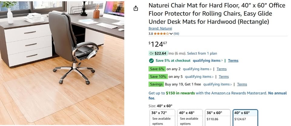 Office Chair Mat for Hard Floor, 40” x 60” - photo 4