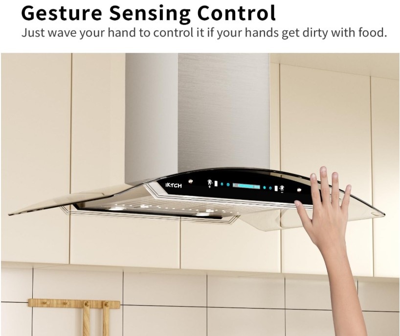 30inch Island Mount Range Hood, 900cfm, Gesture Sensing - photo 3