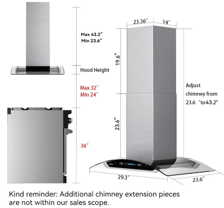30inch Island Mount Range Hood, 900cfm, Gesture Sensing - photo 5