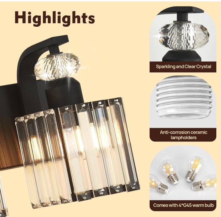 28.4" Crystal Bathroom Vanity Light Fixture (New) - photo 3