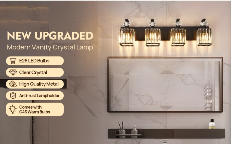28.4" Crystal Bathroom Vanity Light Fixture (New) - photo 5