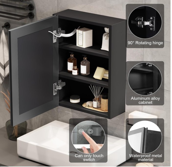 LED Bathroom Mirror, Medicine Cabinet 25x33 inches, Dimmable - photo 3