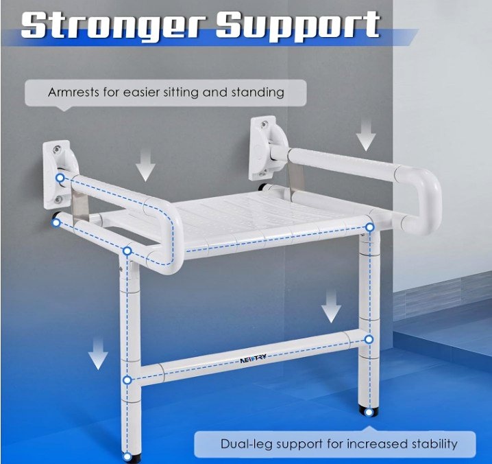 Folding Wall Mounted Shower Seat - 660lb Capacity