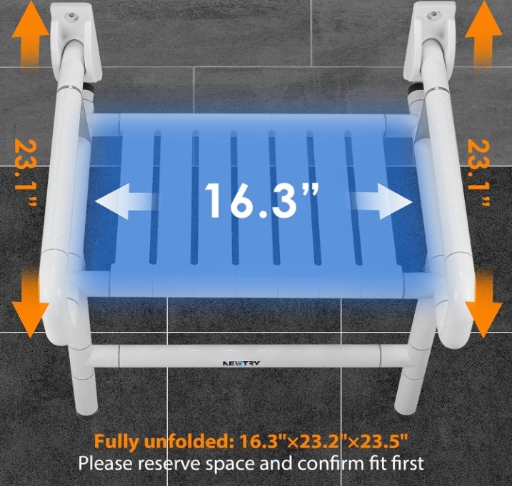 Folding Wall Mounted Shower Seat - 660lb Capacity - photo 3