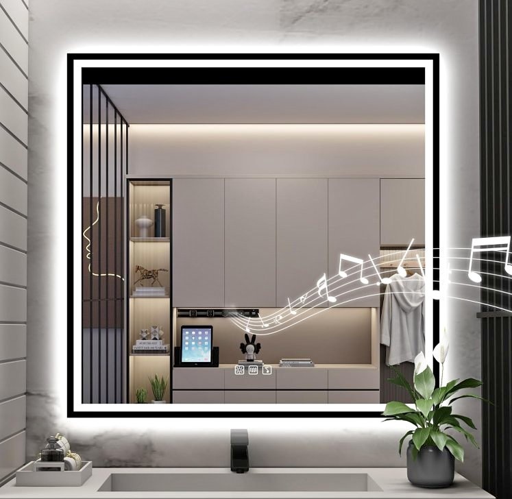 LED Bathroom Mirror, Bluetooth, Anti-Fog, Dimmable, 3 Colors