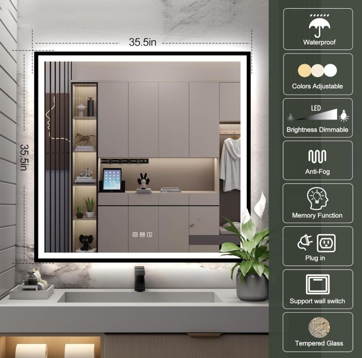 LED Bathroom Mirror, Bluetooth, Anti-Fog, Dimmable, 3 Colors - photo 2