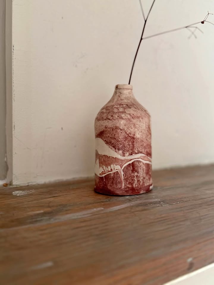 Hand-Thrown Studio Pottery Vase – Signed – Earthy Stoneware Bott