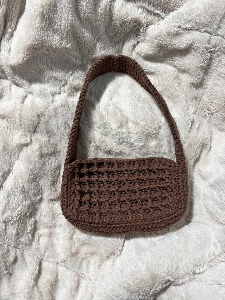 Handmade Crochet Waffle Shoulder Bag