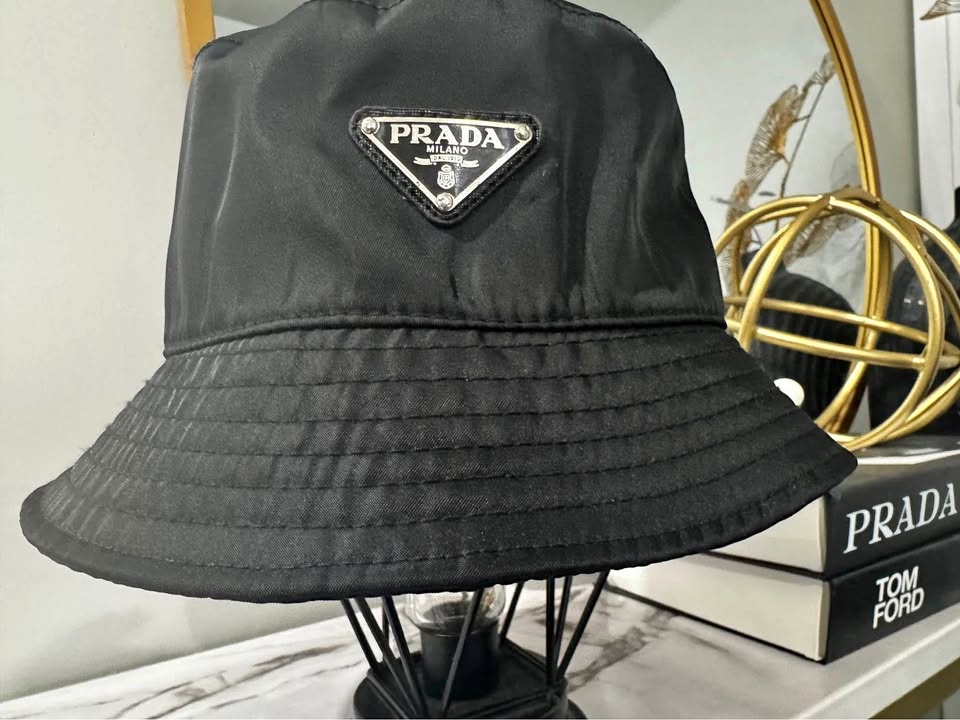 Prada Black Nylon Bucket Hat with Iconic Logo
