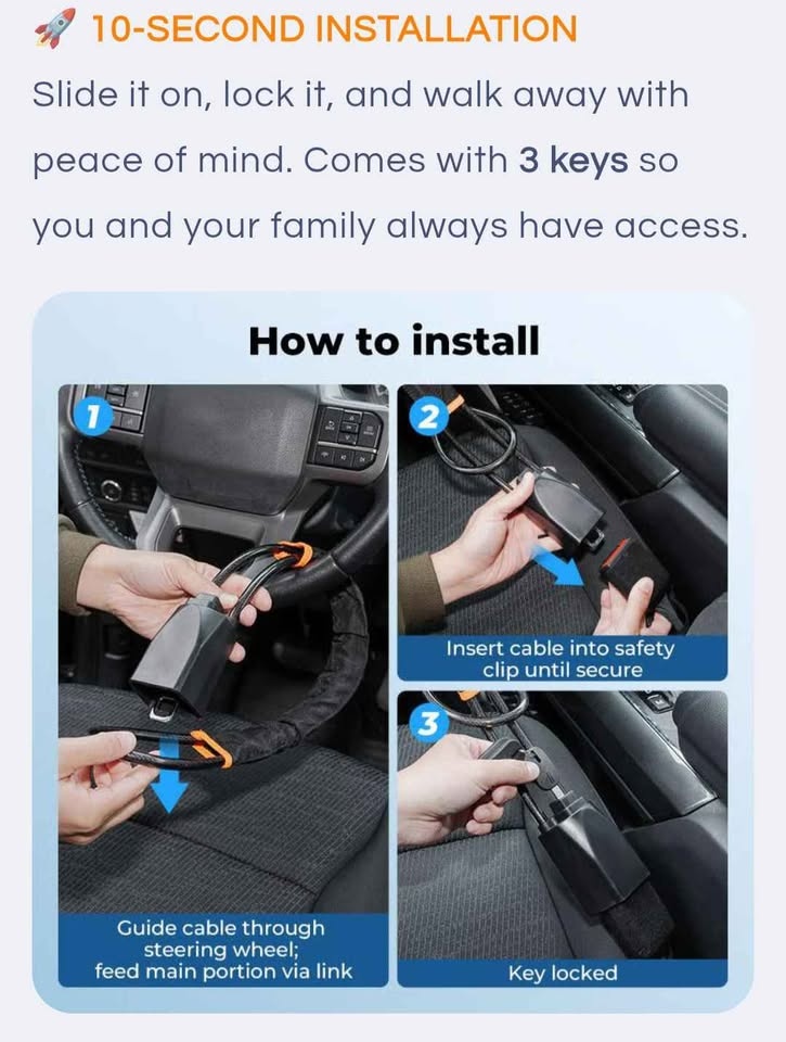 🚨Steering Wheel Lock – The Ultimate Visual Deterrent That Thieve - photo 3