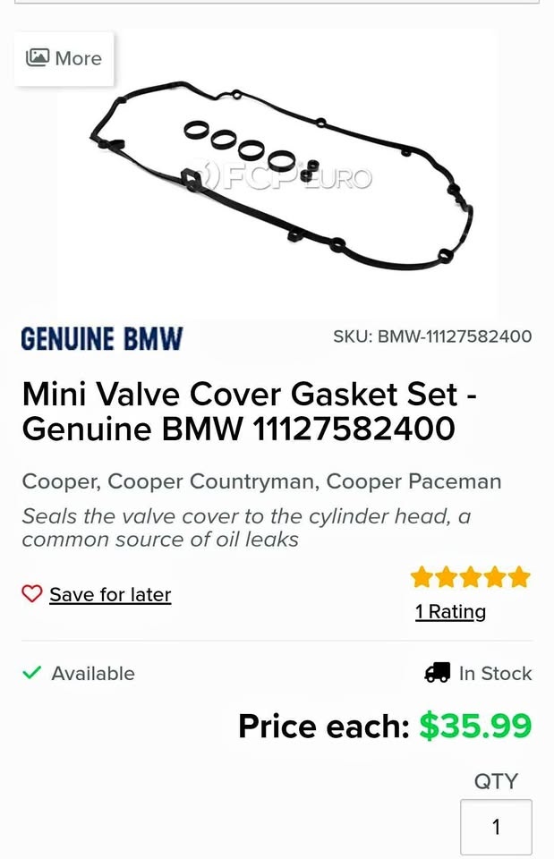 Genuine BMW Mini Valve Cover Gasket Set