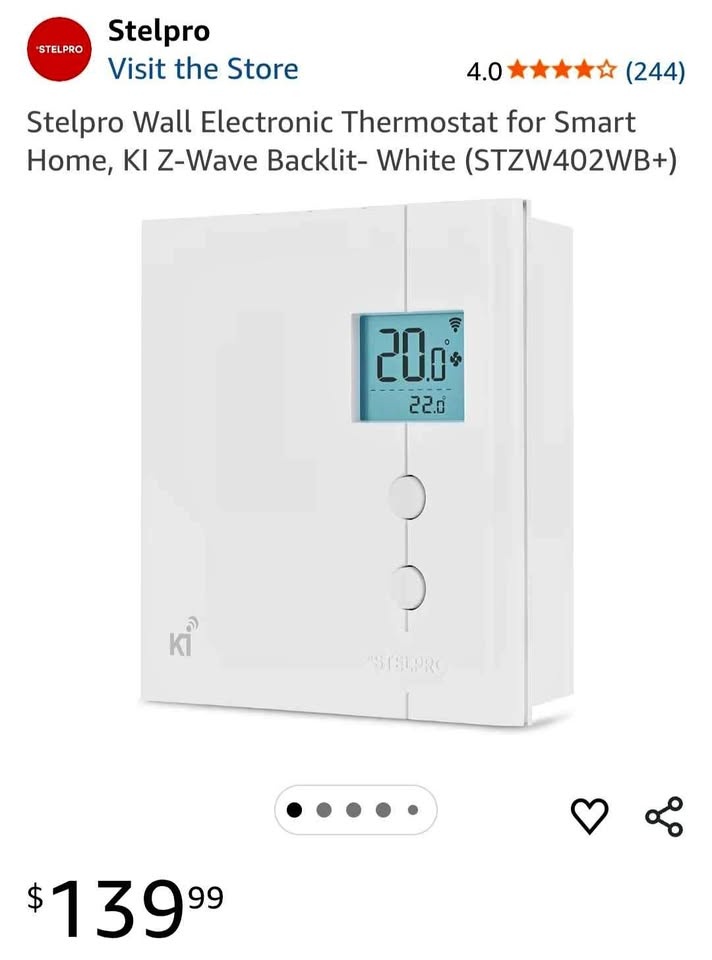 Stelpro Smart Home Z-Wave Thermostat White - $60 OBO