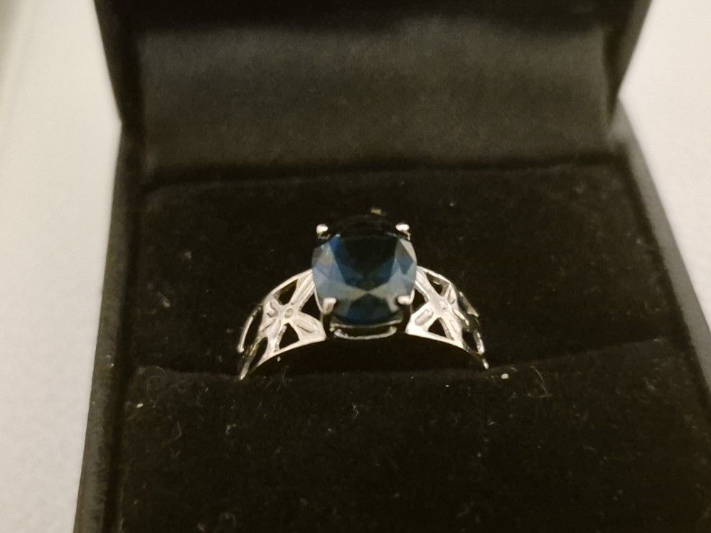 1 Carat Blue Topaz Ring - 10K Solid White Gold - photo 2