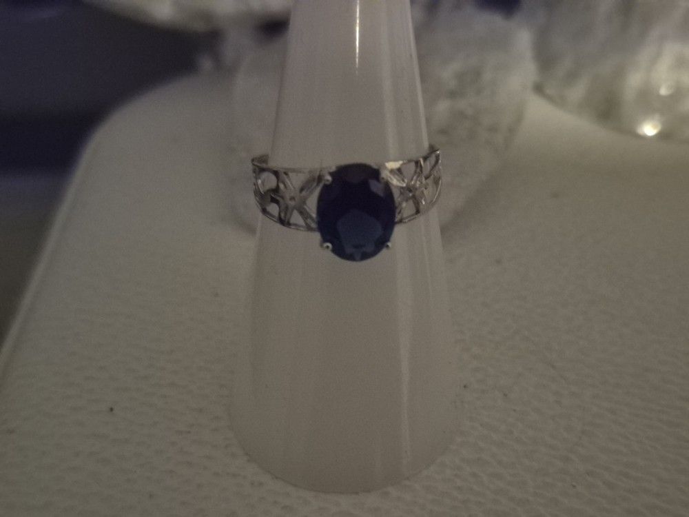 1 Carat Blue Topaz Ring - 10K Solid White Gold - photo 5