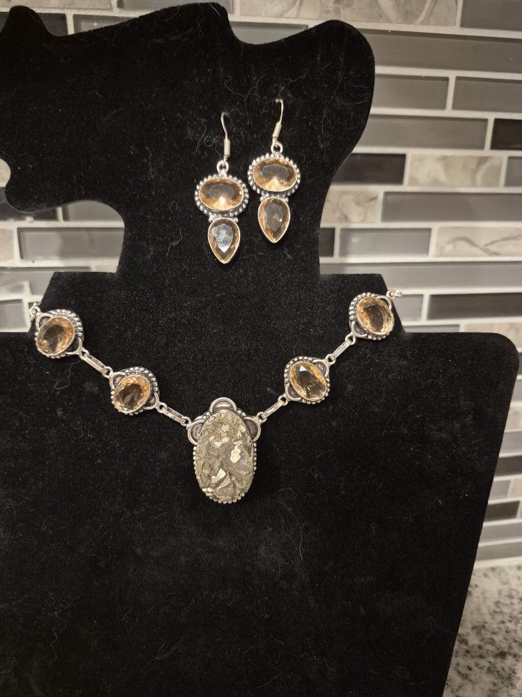 Elegant Apache Pyrite Morganite Necklace Set - photo 4
