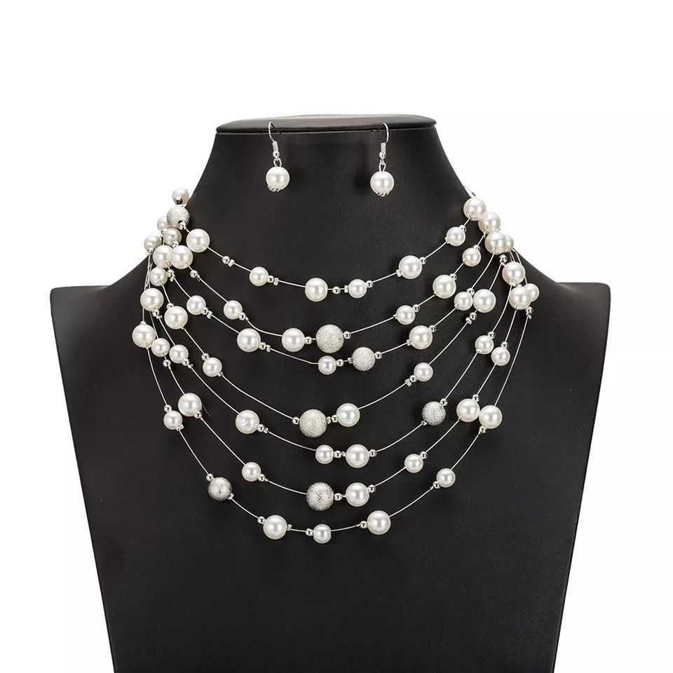Pearl and Gold Multi Strand Necklace set