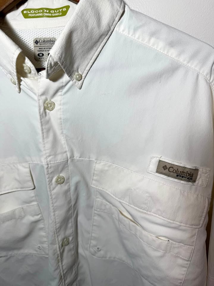 Columbia Blood N Guts PFG White Long Sleeve Fishing Shirt Men's