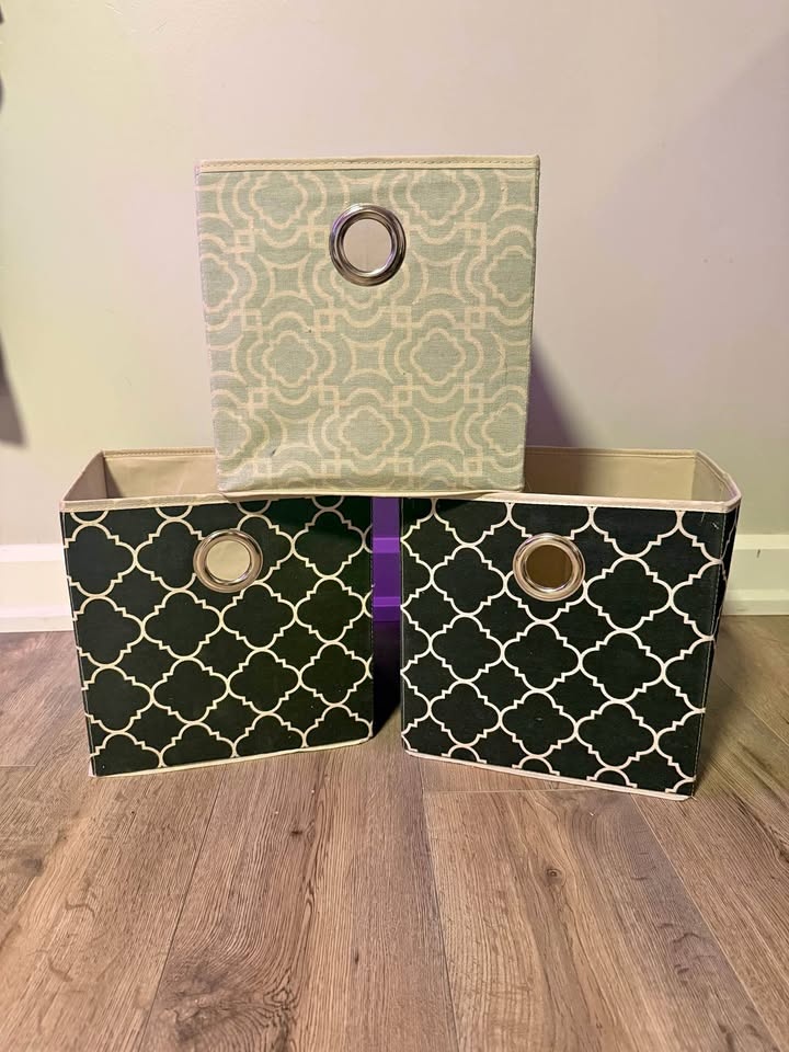 3 Storage Bins - Black & Blue Geometric
