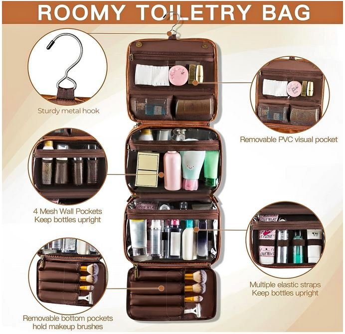 Elviros Hanging Toiletry Bag for Men and Women