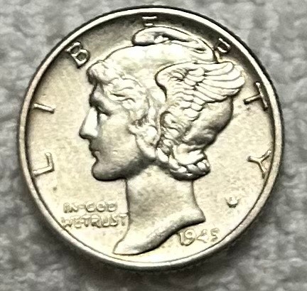 1945 Silver Mercury Dime AU