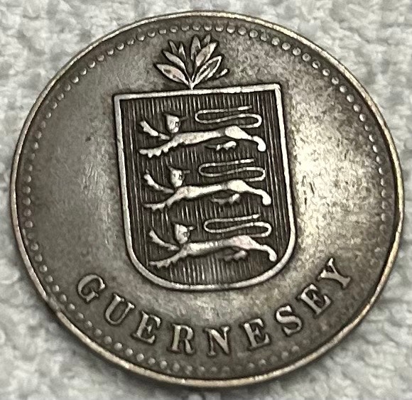 1920 Guernsey 4 Doubles Coin - photo 2
