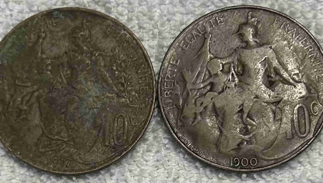 Two 10 Centimes French Copper Coins