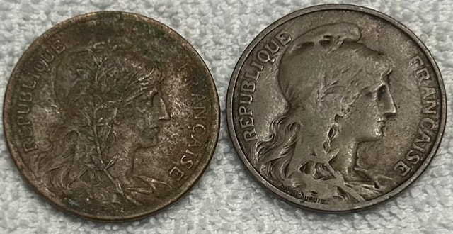 Two 10 Centimes French Copper Coins - photo 2