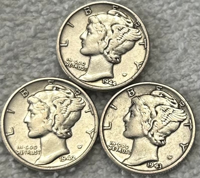 Collection of Three Silver Mercury Dimes
