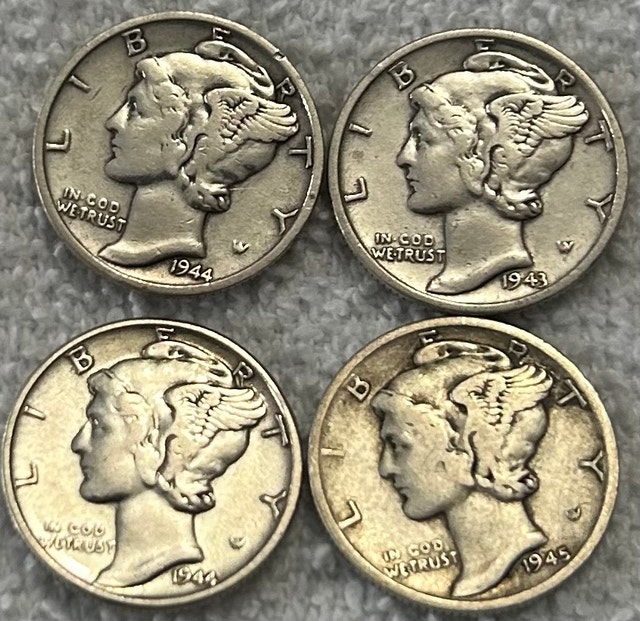 Collection of Four Silver Mercury Dimes
