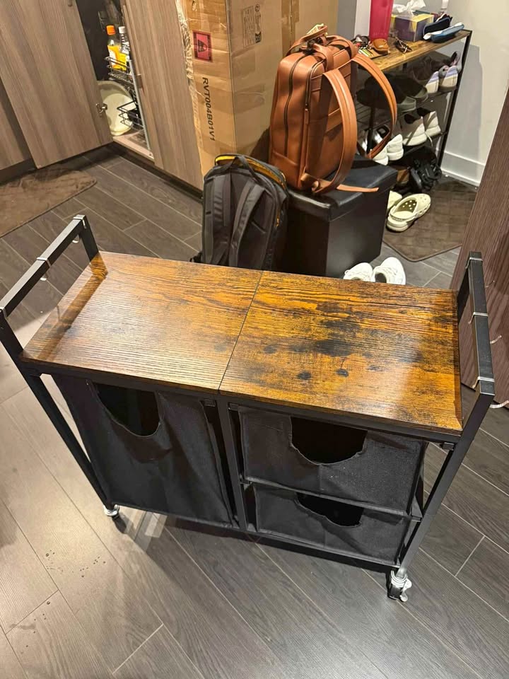 3 Section Laundry Hamper with Shelf and wheels