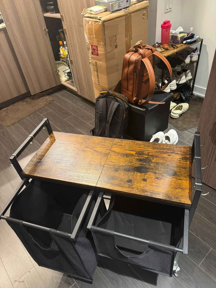 3 Section Laundry Hamper with Shelf and wheels - photo 3