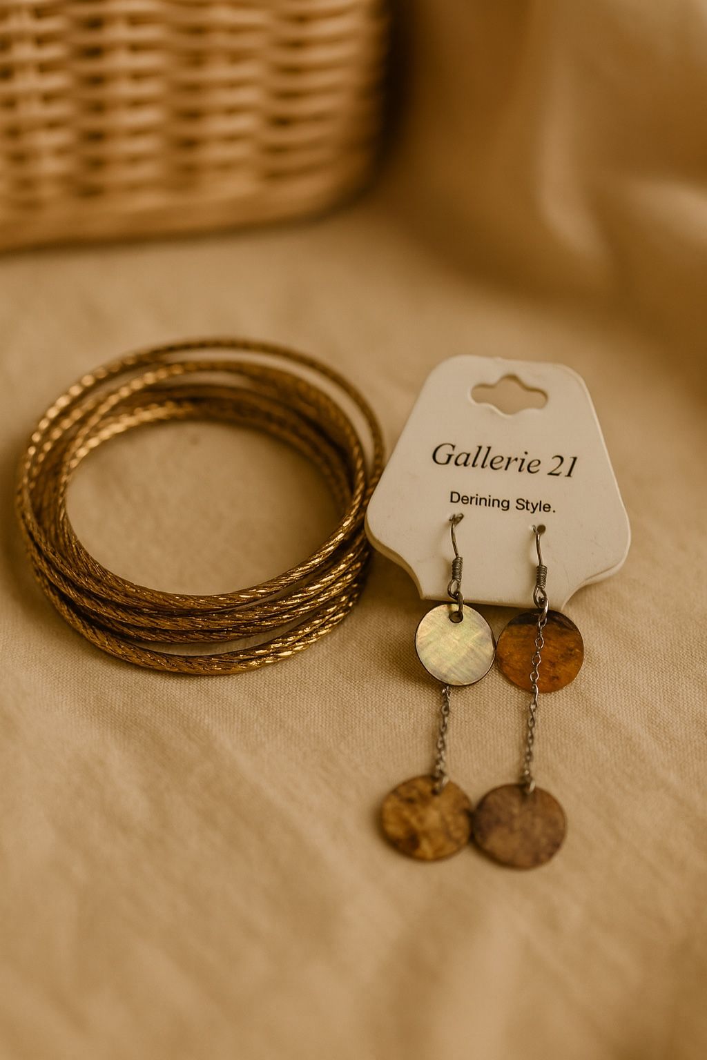 Boho Gold Bangle Stack & Earth-Tone Dangle Earrings Set - photo 3