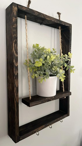 Rustic Wooden Wall Decor with Hanging Rope – Farmhouse Style