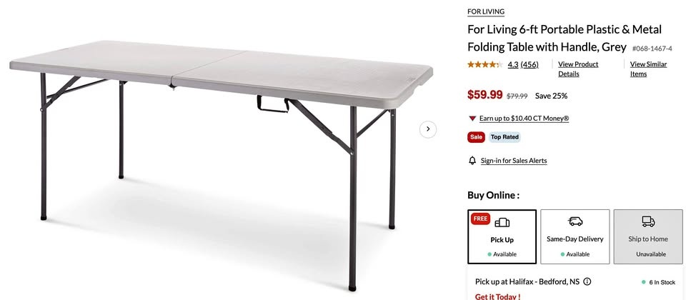 6-ft Foldable Table (Plastic & Metal)