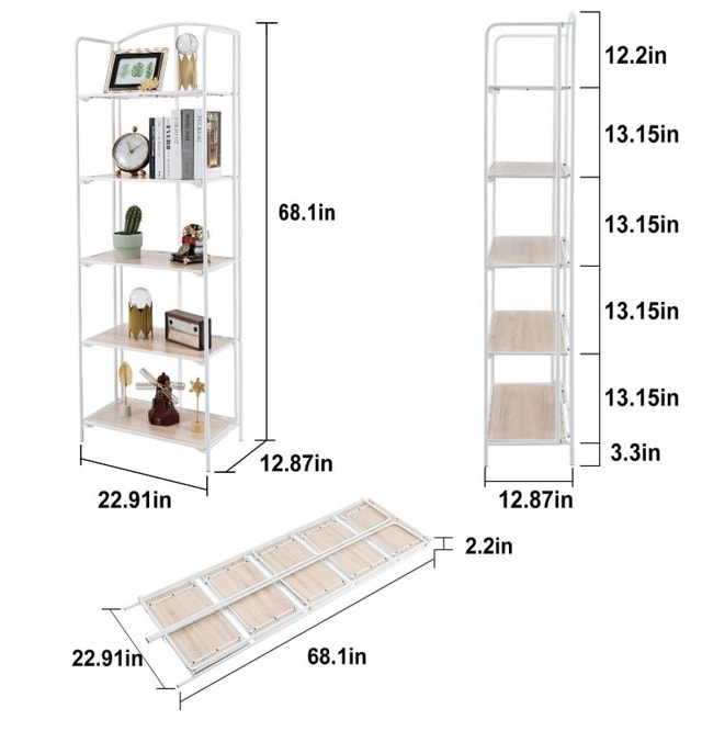 5-Tier Folding Bookshelf - White - Excellent Condition - photo 3