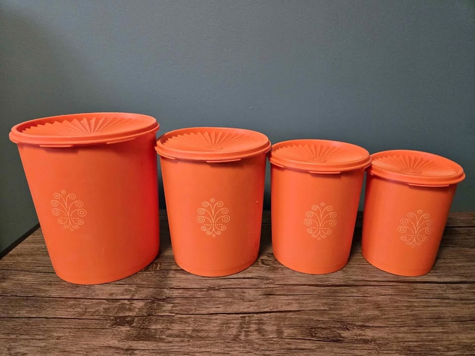 Vintage Tupperware Orange Canister Set - 4 Pc