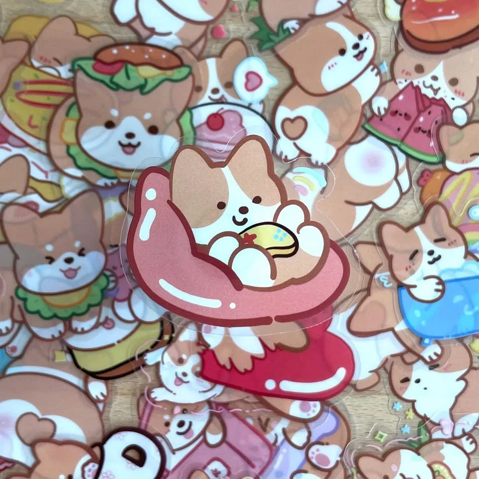 Pack of 50 Cute Corgi Dogs Transparent Stickers image indicator(2)