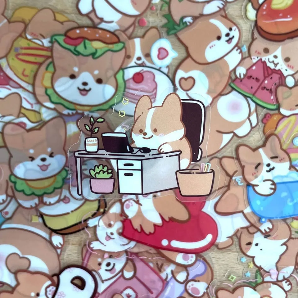 Pack of 50 Cute Corgi Dogs Transparent Stickers image indicator(3)